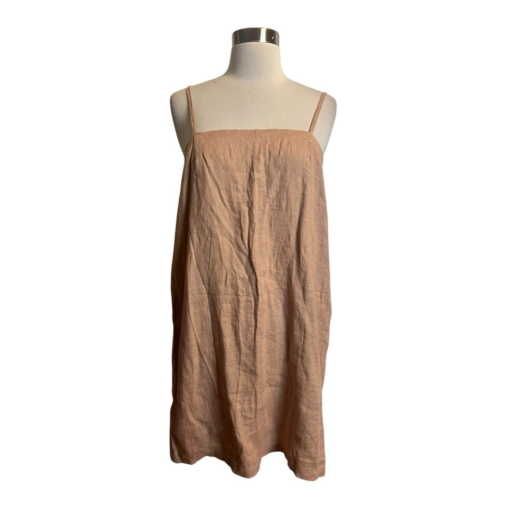 Love and Confuse Linen Violet Slip Dress Small Beige Apron Lagenlook
